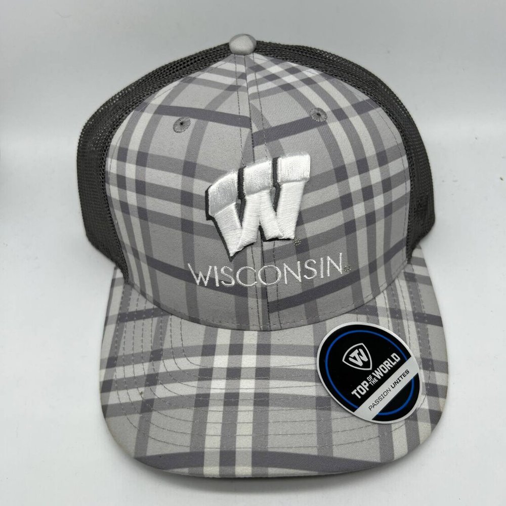 Wisconsin Badgers NCAA Plaid Top of the World Trucker Hat Snapback Cap New Men